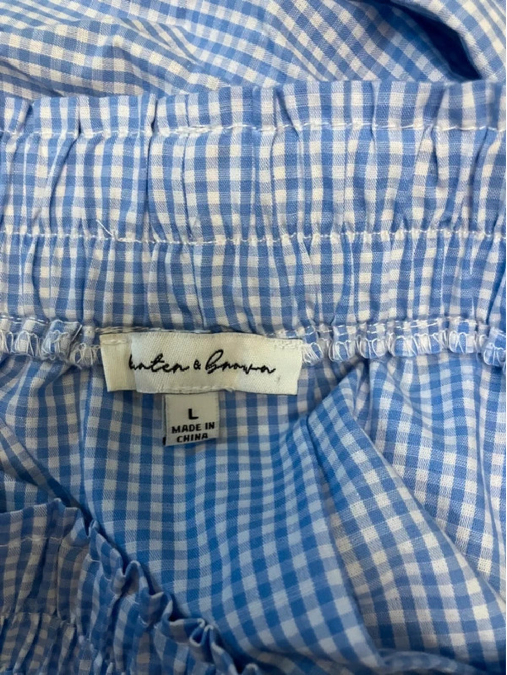Gingham Midi Skirt Womens L Blue White Cotton Elastic Waist Cottagecore Picnic